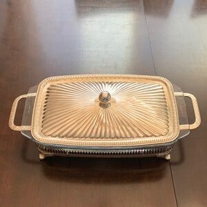PYREX Vintage Silver Plated and glass Serving Dish with Lid and stand England
